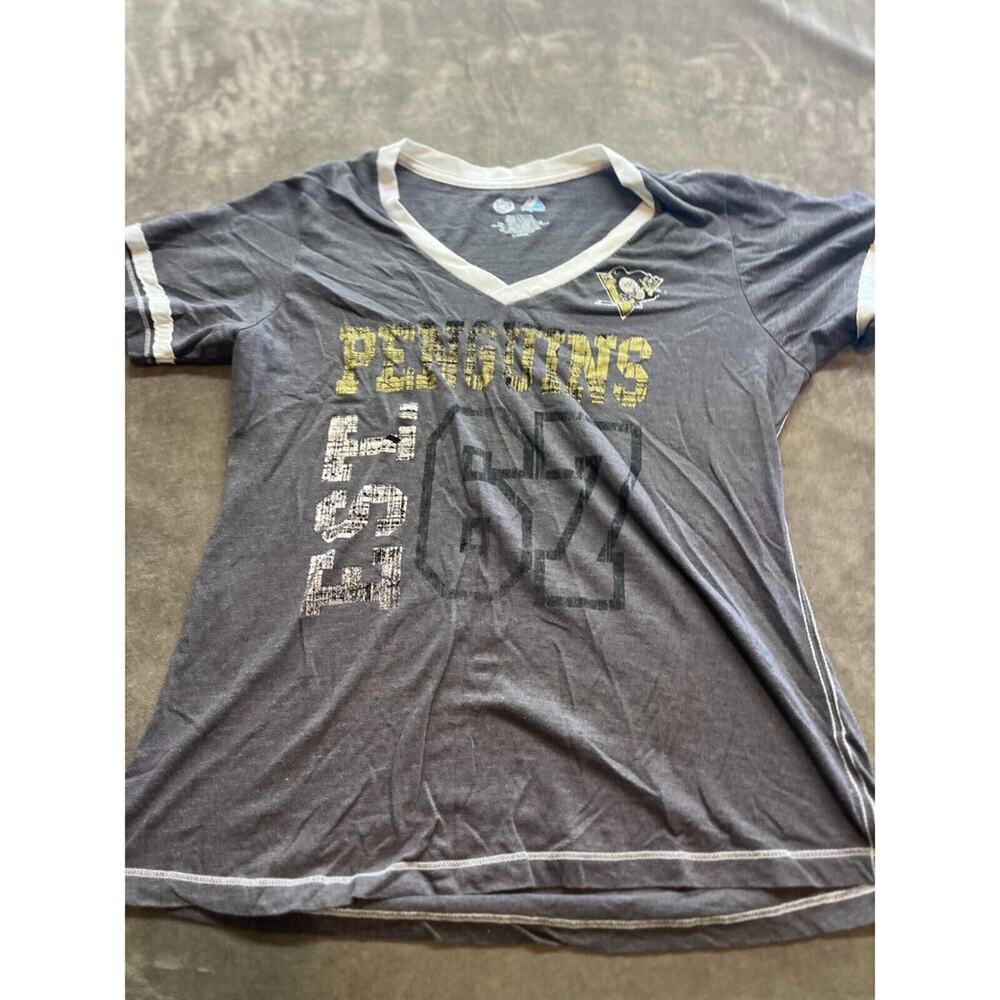 NHL Pittsburgh Penguins Grey‎ Short Sleeve V Neck Shirt Size Xl Women's Hockey